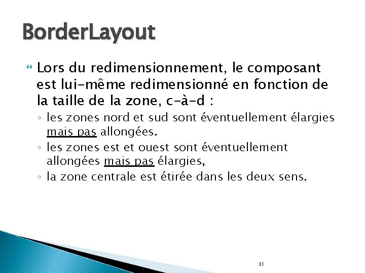 Border. Layout Lors du redimensionnement, le composant est lui-même redimensionné en fonction de la