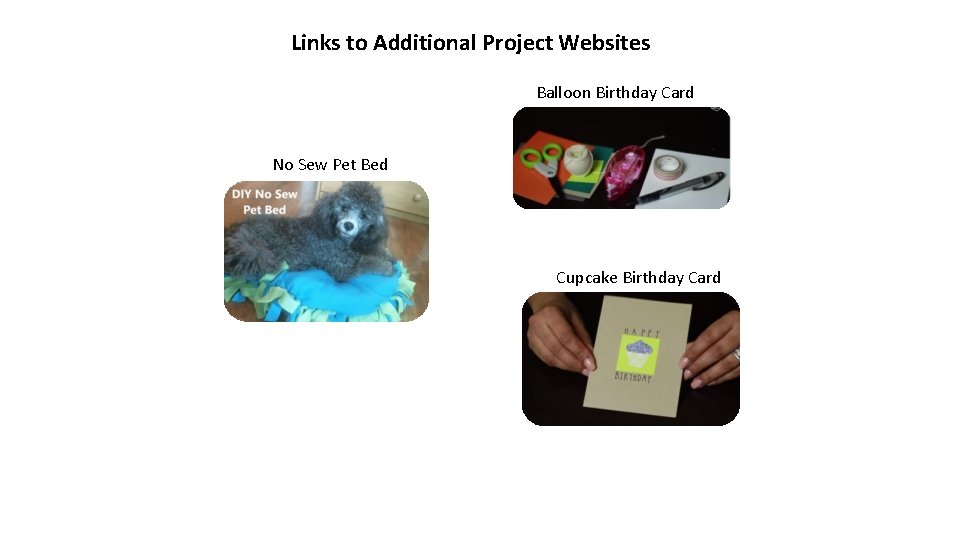 Links to Additional Project Websites Balloon Birthday Card No Sew Pet Bed Cupcake Birthday
