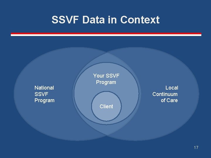 SSVF Data in Context National SSVF Program Your SSVF Program Local Continuum of Care