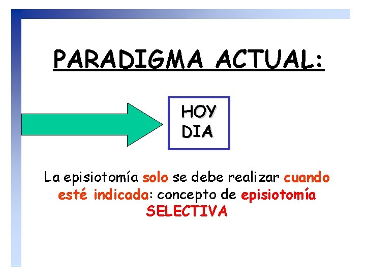 PARADIGMA ACTUAL: HOY DIA La episiotomía solo se debe realizar cuando esté indicada: concepto