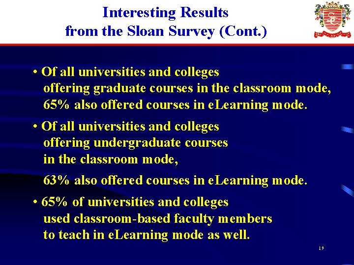 Interesting Results from the Sloan Survey (Cont. ) • Of all universities and colleges