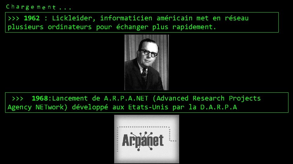 C harg e me nt. . . >>> 1962 : Lickleider, informaticien américain met