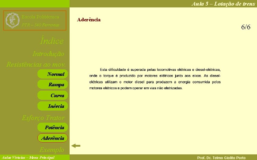 Aula 5 – Lotação de trens Escola Politécnica PTR – 540 Ferrovias Aderência 6/6