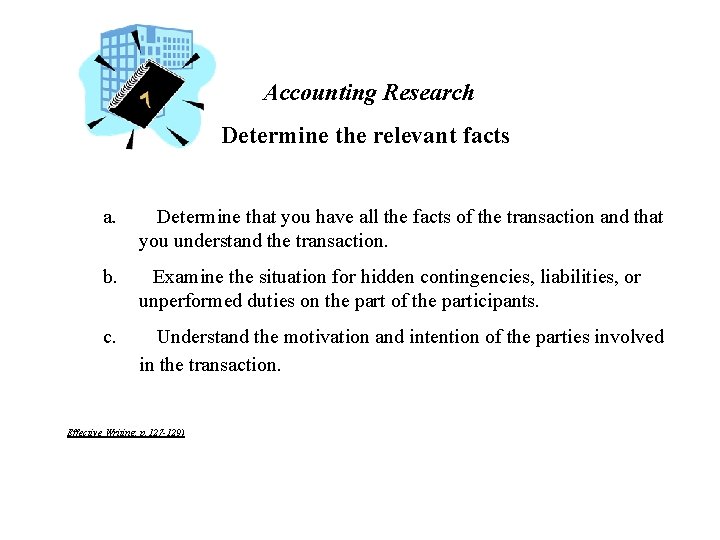 Accounting Research Determine the relevant facts a. Determine that you have all the facts