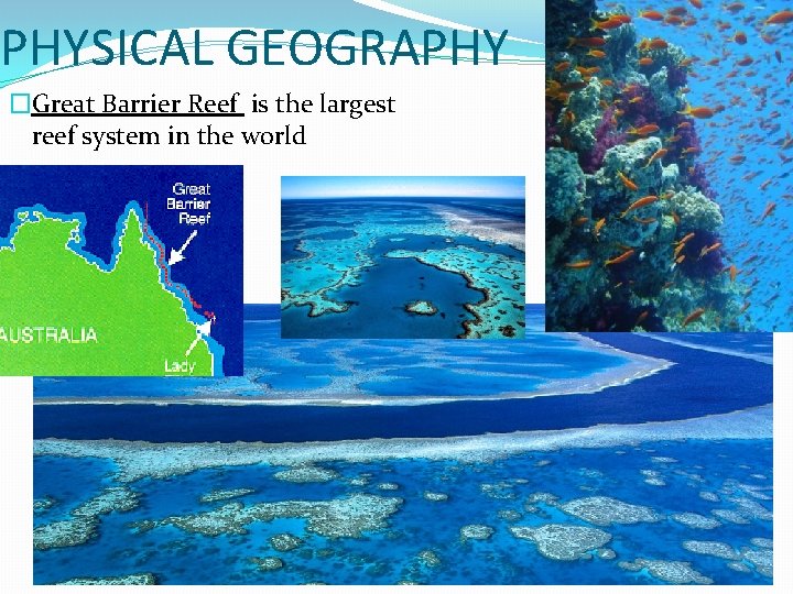 PHYSICAL GEOGRAPHY �Great Barrier Reef is the largest reef system in the world 