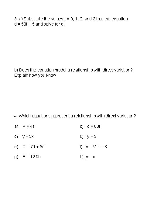 3. a) Substitute the values t = 0, 1, 2, and 3 into the 3. a) Substitute the values t = 0, 1, 2, and 3 into the
