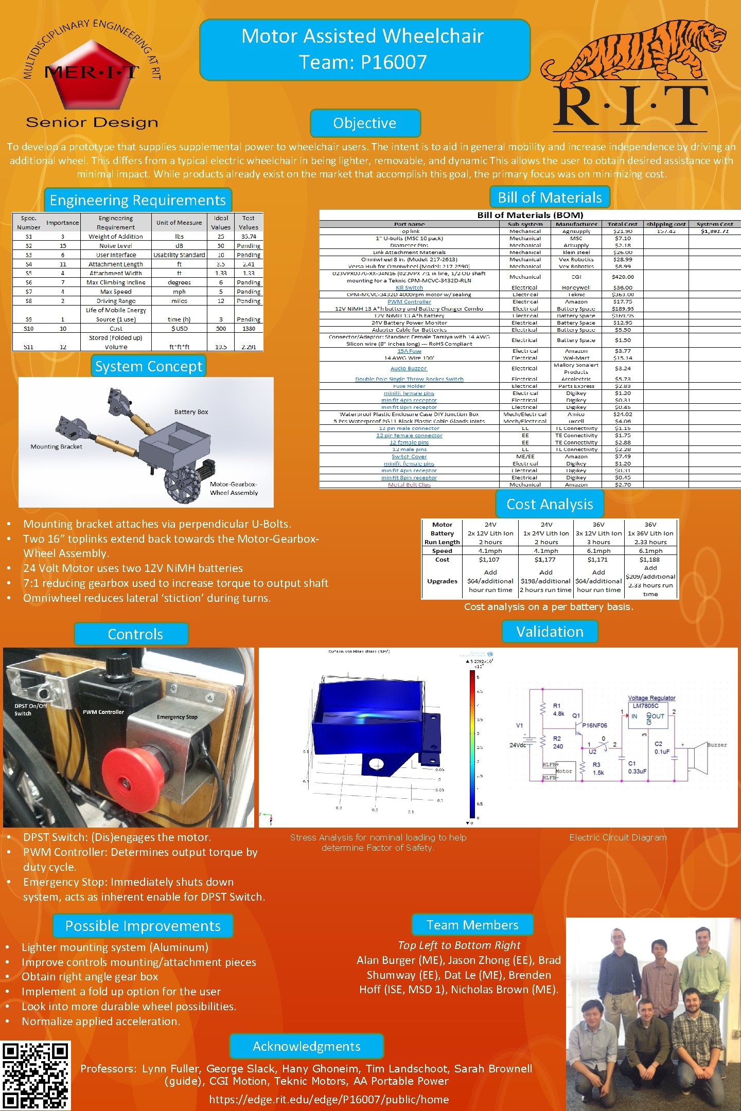 Motor Assisted Wheelchair Team: P 16007 Objective To develop a prototype that supplies supplemental