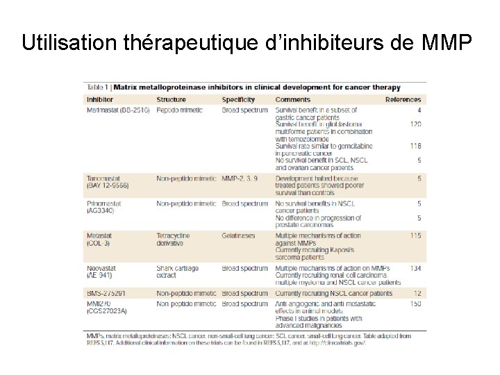 Utilisation thérapeutique d’inhibiteurs de MMP 