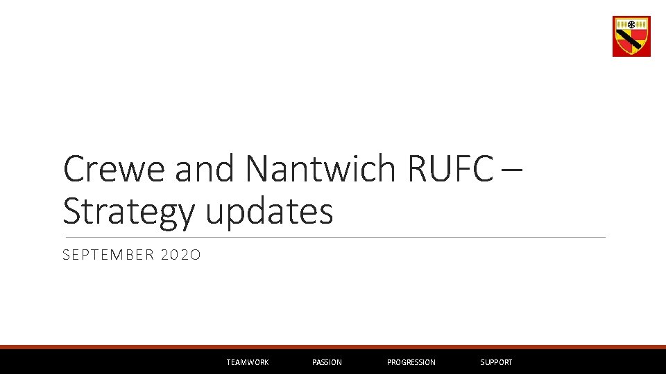 Crewe and Nantwich RUFC – Strategy updates SEPTEMBER 202 O TEAMWORK PASSION PROGRESSION SUPPORT