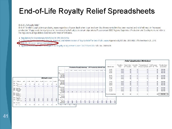 End-of-Life Royalty Relief Spreadsheets 41 