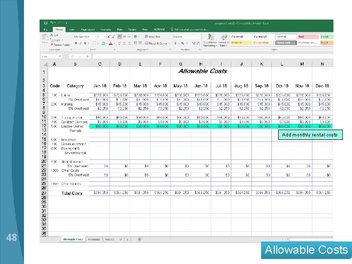 Add monthly rental costs 48 Allowable Costs 