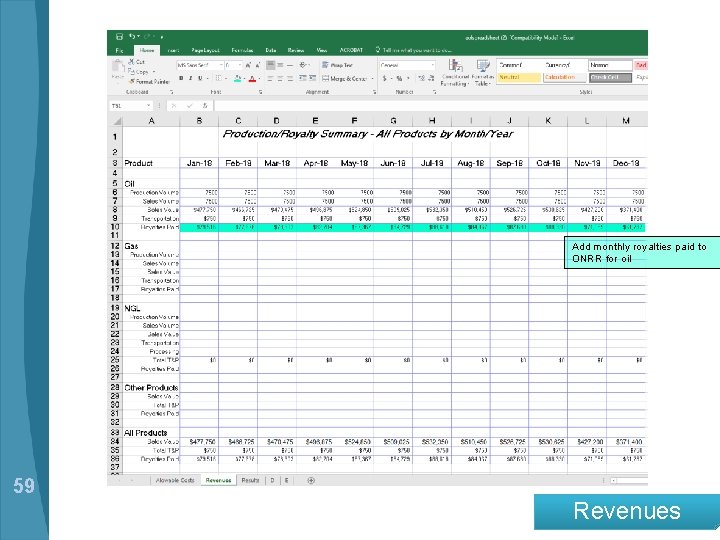 Add monthly royalties paid to ONRR for oil 59 Revenues 