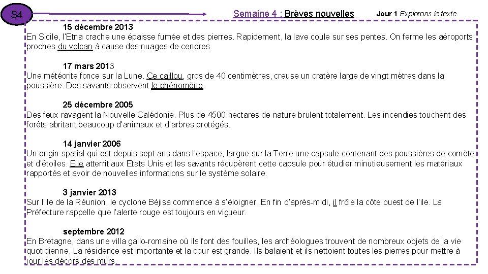 S 4 Semaine 4 : Brèves nouvelles Jour 1 Explorons le texte 15 décembre