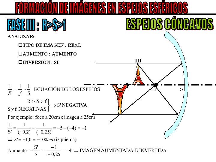 ANALIZAR: q. TIPO DE IMAGEN : REAL q. AUMENTO : AUMENTO III q. INVERSIÓN