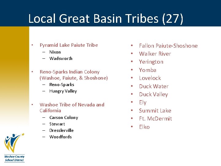 Local Great Basin Tribes (27) • Pyramid Lake Paiute Tribe – Nixon – Wadsworth Local Great Basin Tribes (27) • Pyramid Lake Paiute Tribe – Nixon – Wadsworth