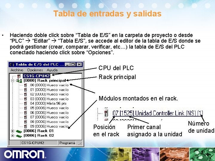 Tabla de entradas y salidas • Haciendo doble click sobre “Tabla de E/S” en