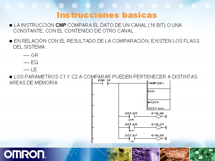 Instrucciones basicas n LA INSTRUCCIÓN CMP COMPARA EL DATO DE UN CANAL (16 BIT)
