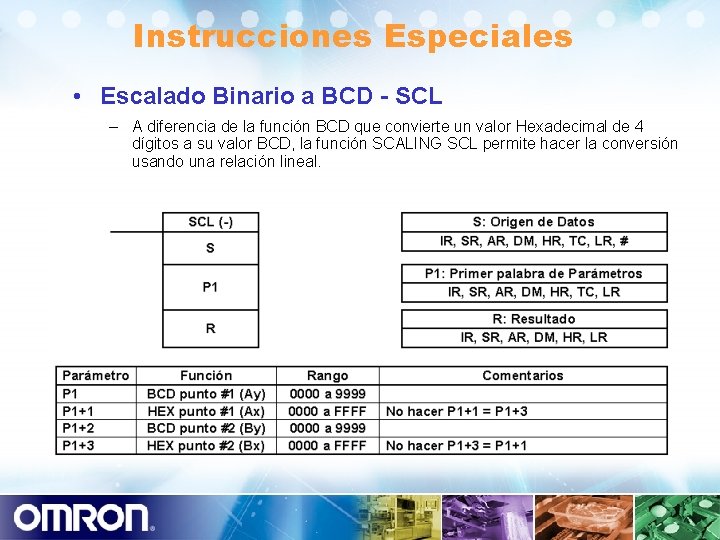 Instrucciones Especiales • Escalado Binario a BCD - SCL – A diferencia de la