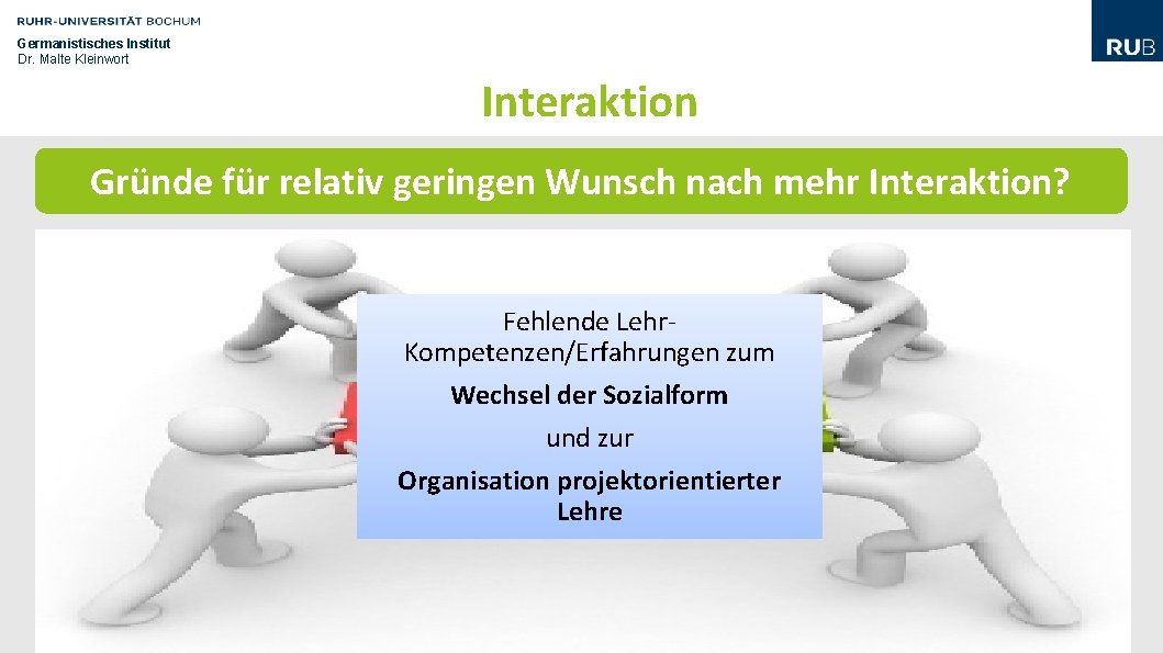 Germanistisches Institut Dr. Malte Kleinwort Interaktion Gründe für relativ geringen Wunsch nach mehr Interaktion? Germanistisches Institut Dr. Malte Kleinwort Interaktion Gründe für relativ geringen Wunsch nach mehr Interaktion?