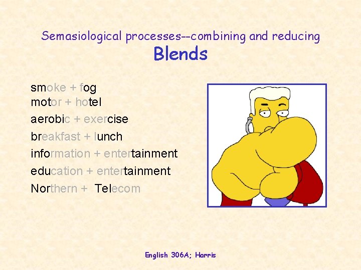 Semasiological processes--combining and reducing Blends smoke + fog motor + hotel aerobic + exercise