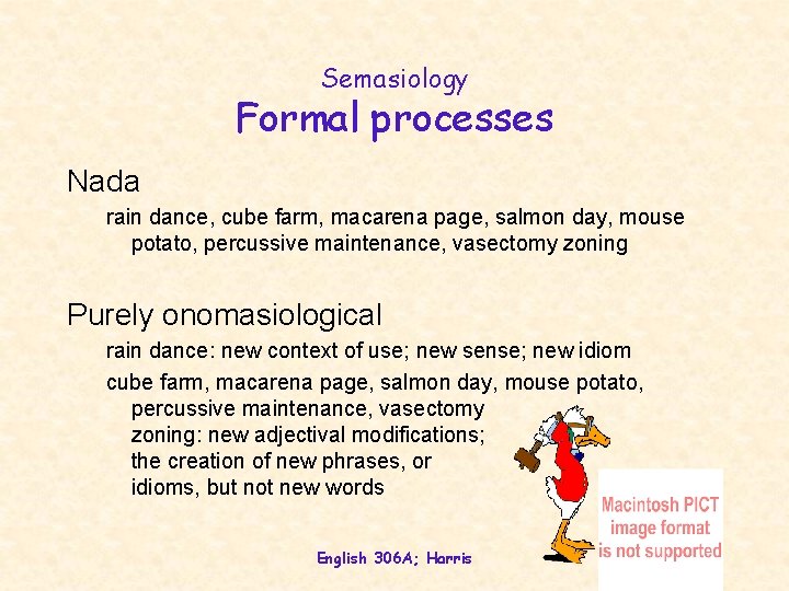 Semasiology Formal processes Nada rain dance, cube farm, macarena page, salmon day, mouse potato,