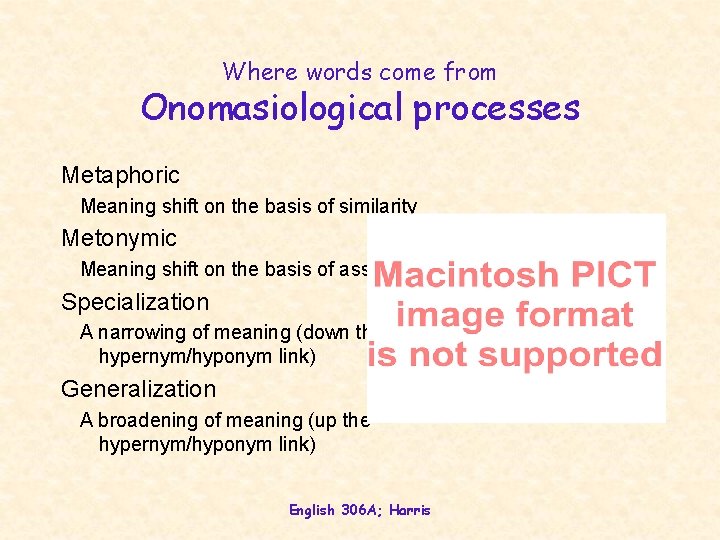 Where words come from Onomasiological processes Metaphoric Meaning shift on the basis of similarity