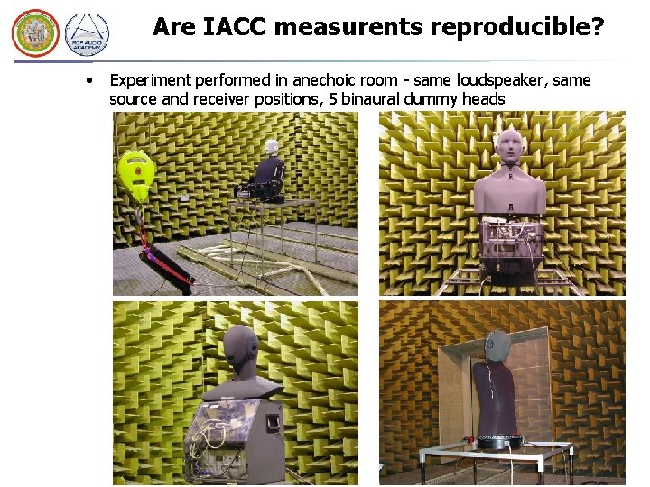 Are IACC measurents reproducible? • Experiment performed in anechoic room - same loudspeaker, same