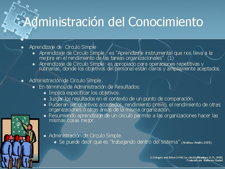 Administración del Conocimiento l Aprendizaje de Circulo Simple : es “Aprendizaje instrumental que nos