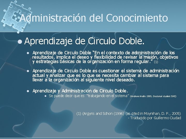 Administración del Conocimiento l Aprendizaje de Circulo Doble “En el contexto de administración de