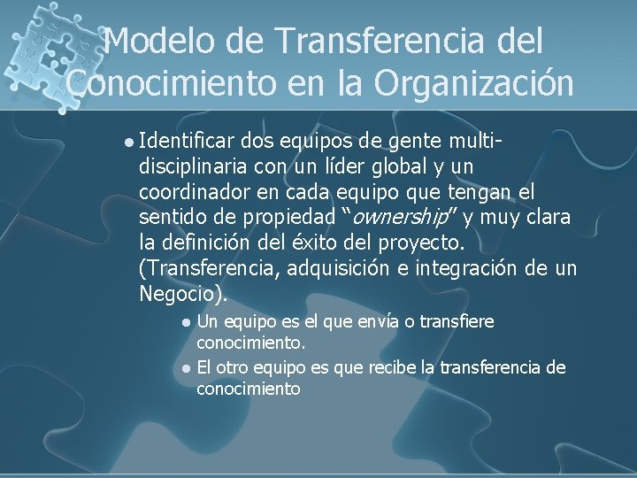 Modelo de Transferencia del Conocimiento en la Organización l Identificar dos equipos de gente