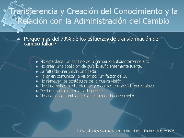 Transferencia y Creación del Conocimiento y la Relación con la Administración del Cambio l