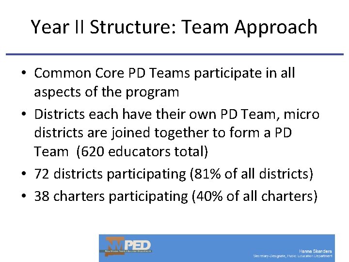 Year II Structure: Team Approach • Common Core PD Teams participate in all aspects