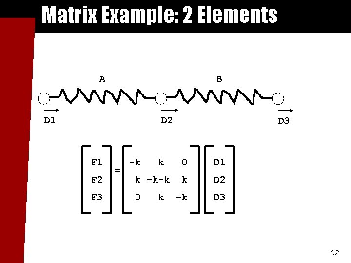 Matrix Example: 2 Elements A B D 1 D 2 F 1 F 2