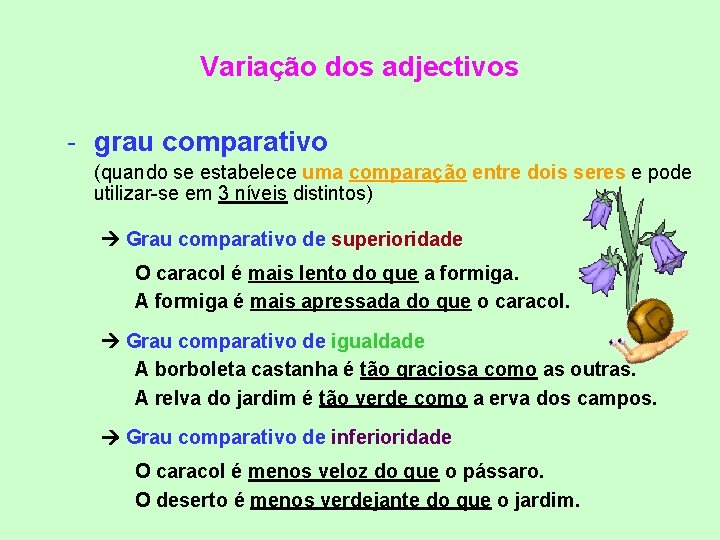 Variação dos adjectivos - grau comparativo (quando se estabelece uma comparação entre dois seres