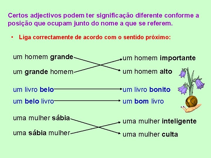Certos adjectivos podem ter significação diferente conforme a posição que ocupam junto do nome