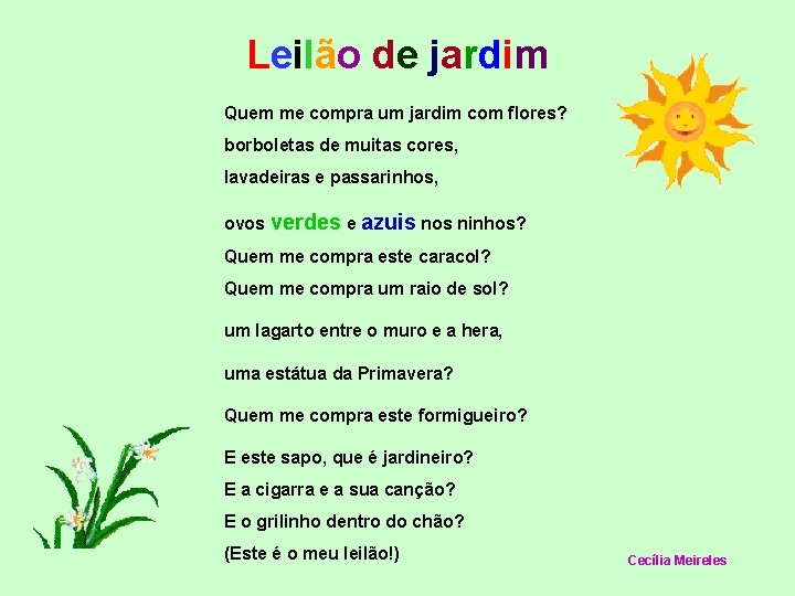 Leilão de jardim Quem me compra um jardim com flores? borboletas de muitas cores,
