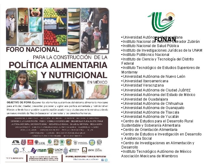 FONAN • Universidad Autónoma Metropolitana • Instituto Nacional de Nutrición Salvador Zubirán • Instituto