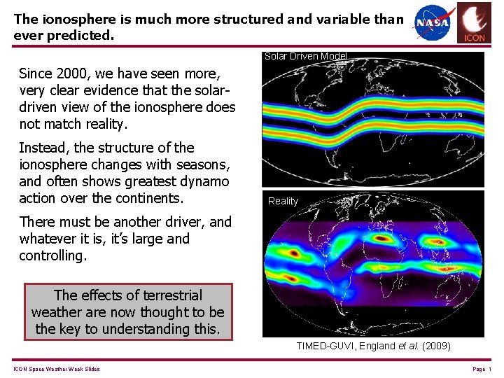 The ionosphere is much more structured and variable than ever predicted. Solar Driven Model