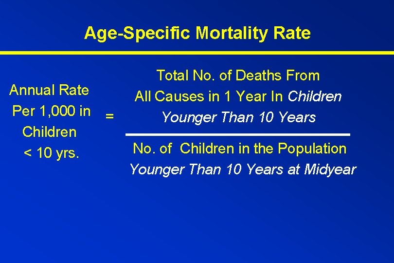 Age-Specific Mortality Rate Annual Rate Per 1, 000 in Children < 10 yrs. =