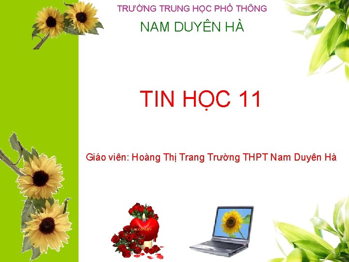 TRƯỜNG TRUNG HỌC PHỔ THÔNG NAM DUYÊN HÀ TIN HỌC 11 Giáo viên: Hoàng