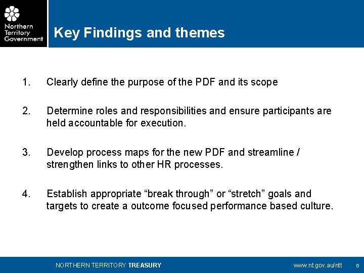 Key Findings and themes 1. Clearly define the purpose of the PDF and its