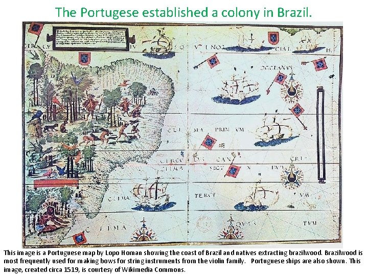The Portugese established a colony in Brazil. This image is a Portuguese map by The Portugese established a colony in Brazil. This image is a Portuguese map by