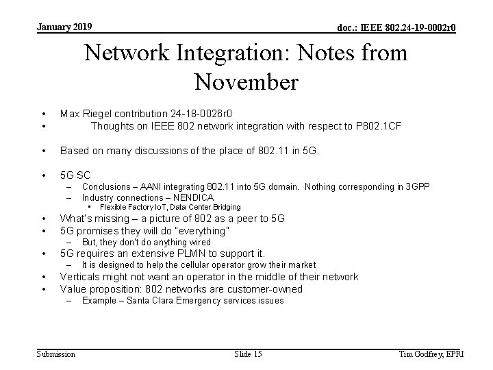 January 2019 doc. : IEEE 802. 24 -19 -0002 r 0 Network Integration: Notes