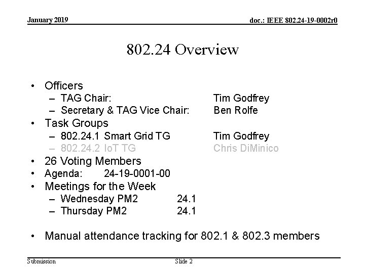 January 2019 doc. : IEEE 802. 24 -19 -0002 r 0 802. 24 Overview