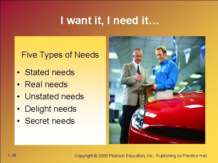 I want it, I need it… Five Types of Needs • • • 1