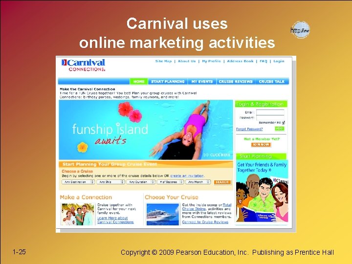 Carnival uses online marketing activities 1 -25 Copyright © 2009 Pearson Education, Inc. Publishing
