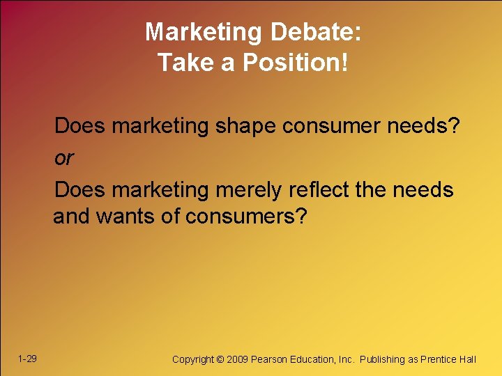 Marketing Debate: Take a Position! Does marketing shape consumer needs? or Does marketing merely