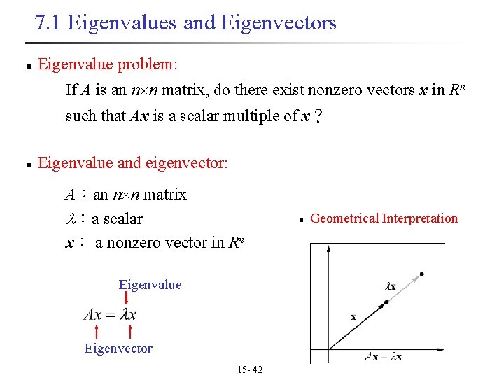 7. 1 Eigenvalues and Eigenvectors n Eigenvalue problem: If A is an n n 7. 1 Eigenvalues and Eigenvectors n Eigenvalue problem: If A is an n n
