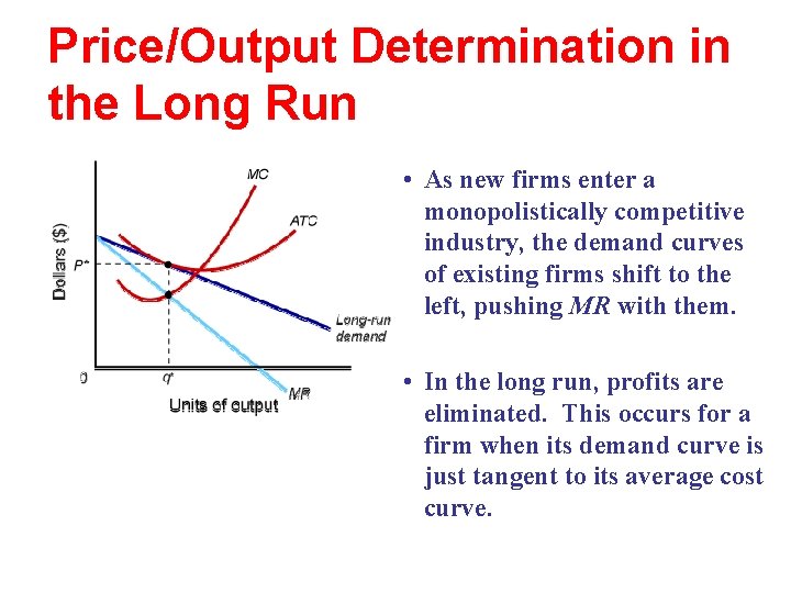 Price/Output Determination in the Long Run • As new firms enter a monopolistically competitive