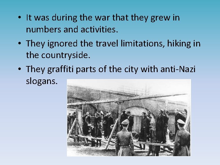  • It was during the war that they grew in numbers and activities.